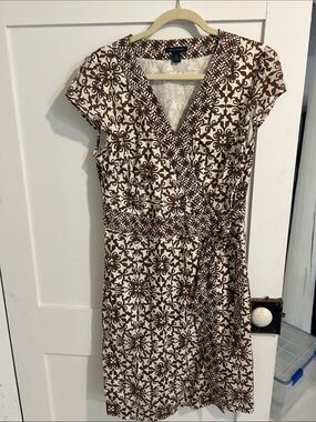 Tommy Hilfiger Brown & Cream Wrap-Style Midi Dress